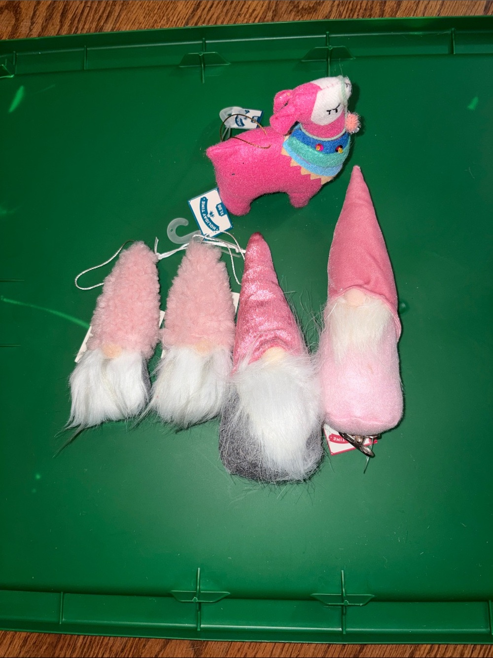 Plush Pink Gnome and Llama Holiday Ornaments (5)